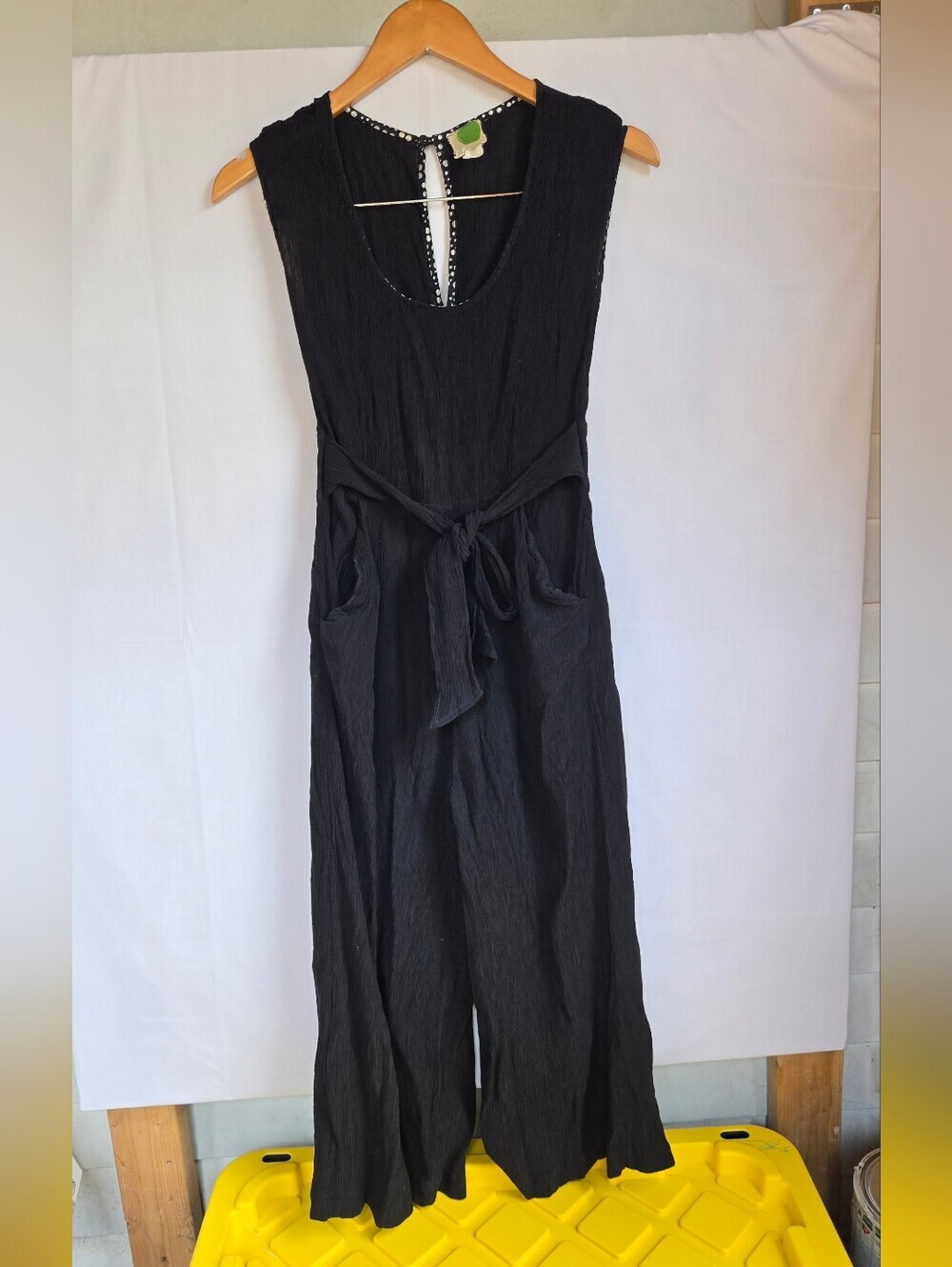 Anthropologie Black Sleeveless Wide-Leg Jumpsuit with Tie Waist-Size 2